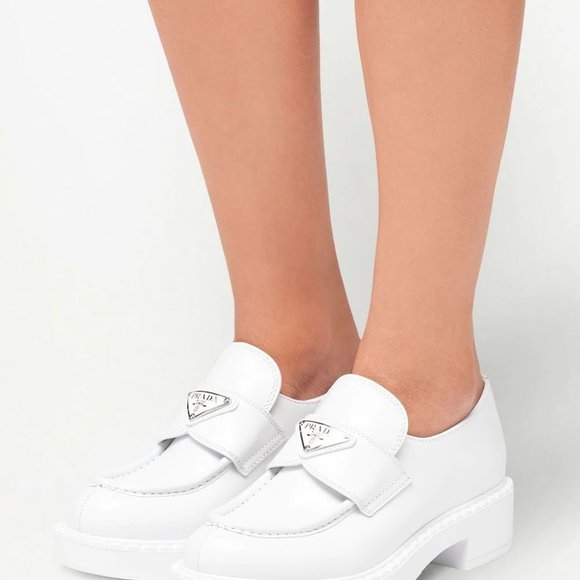 NIB$1200 Prada Spazzolato Triangle Logo Platform Leather Slip-On Loafers 39 - Picture 6 of 13